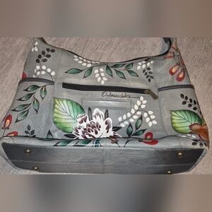 Anuschka Gray Floral Shoulder Bag EUC -Like New!